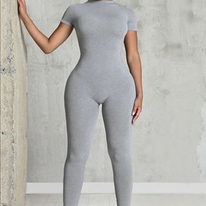 Basix Sculpt Short Sleeve Jumpsuit - Light Grey- NWOT